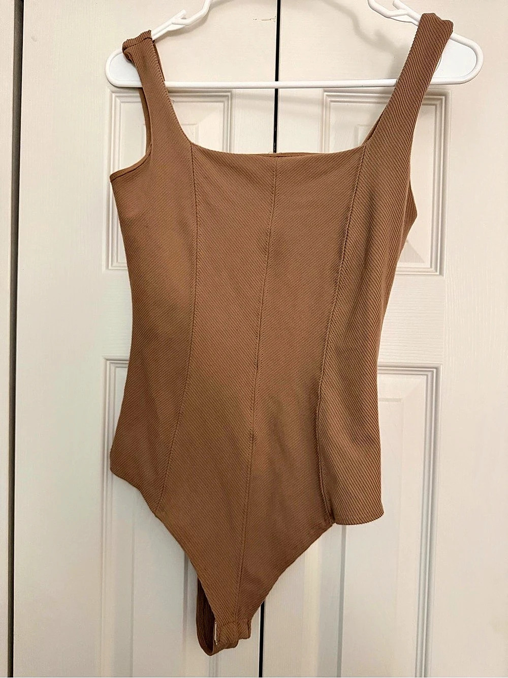 Ribbed One-Piece Bodysuit in Brown Like New